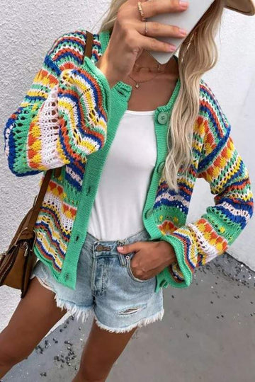 RAINBOW COLORED LONG SLEEVE KNIT SWEATER