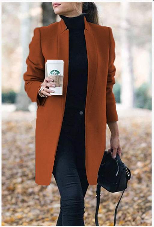  SOLID COLOR STAND COLLAR WOOL COAT