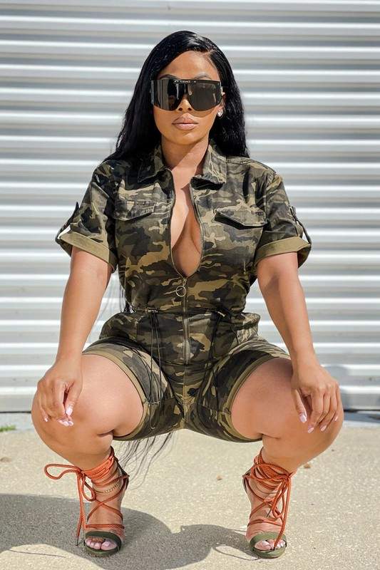 CAMOUFLAGE SHORT SLEEVE ROMPERS