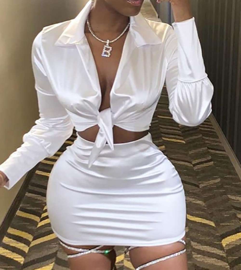 Satin Mini Dress & Knotted Top Ensemble