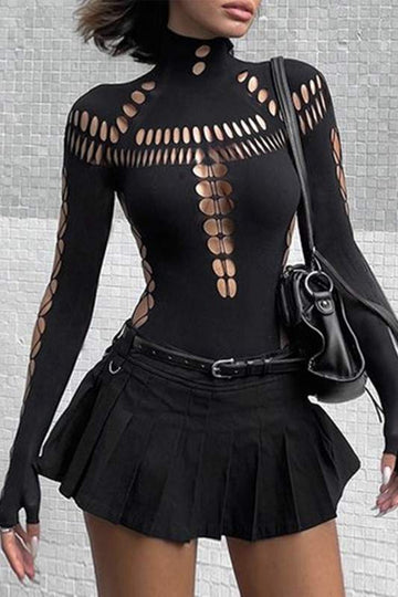 HOLES CUTOUT FITTED BODYSUIT