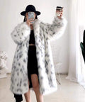 BOBCAT LEOPARD PRINT FUR WOMEN S LONG YOUNG LAPEL FOX FUR COAT
