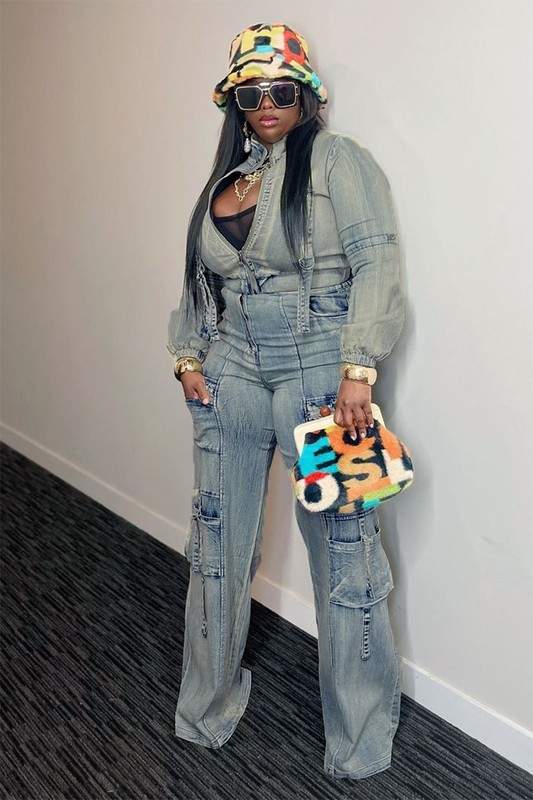 WASHED DENIM JACKETS CARGO PANT SETS