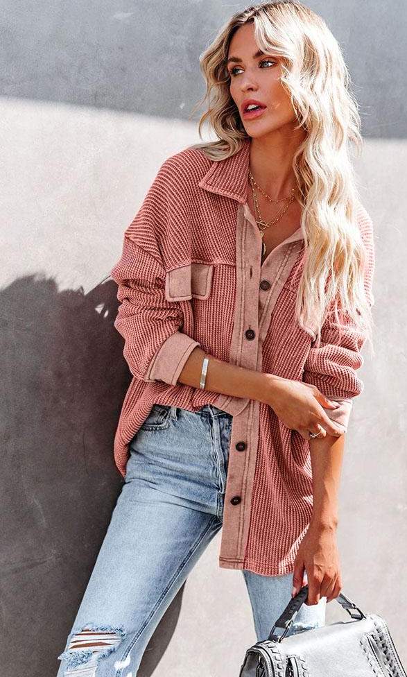 SINGLE BREASTED PATCHWORK LONG SLEEVE CARDIGAN