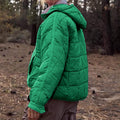 SOLID COLOR HOODED COTTON PADDED FOLDABLE PADDED PULLOVER POCKET LONG SLEEVE COAT FOR WOMEN