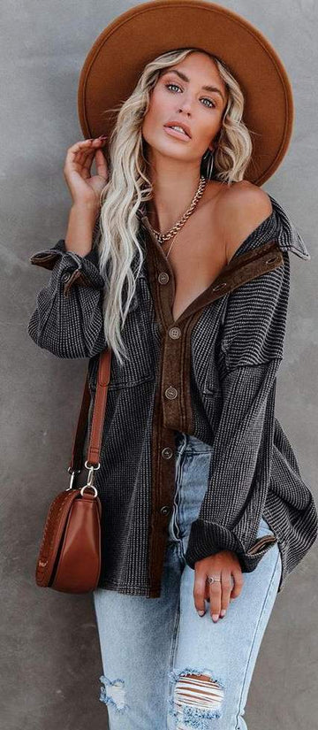 SINGLE BREASTED PATCHWORK LONG SLEEVE CARDIGAN