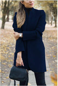  SOLID COLOR STAND COLLAR WOOL COAT