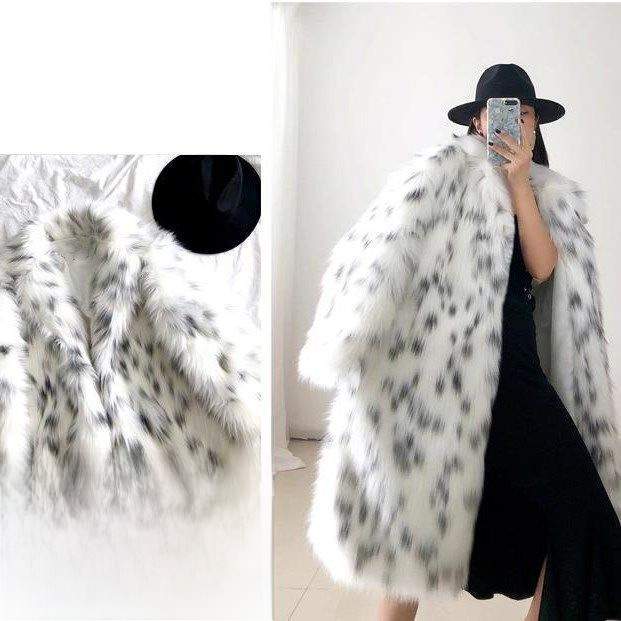 BOBCAT LEOPARD PRINT FUR WOMEN S LONG YOUNG LAPEL FOX FUR COAT