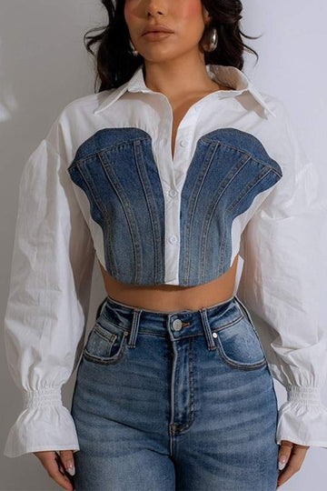 Casual Chic Denim Shirt with Cropped Design