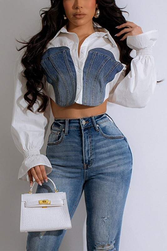 Casual Chic Denim Shirt with Cropped Design