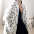 BOBCAT LEOPARD PRINT FUR WOMEN S LONG YOUNG LAPEL FOX FUR COAT