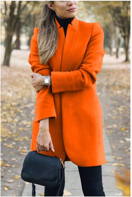  SOLID COLOR STAND COLLAR WOOL COAT