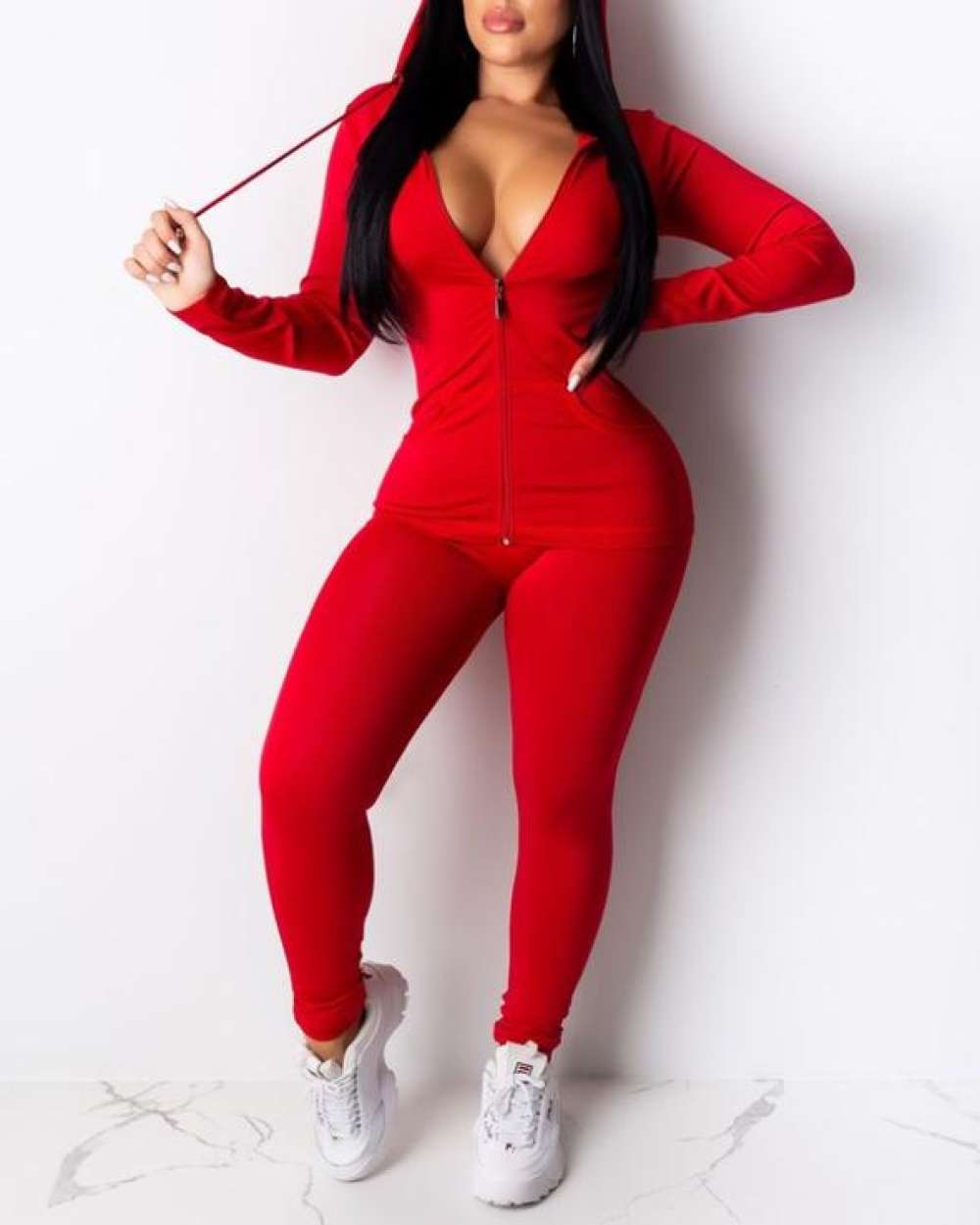 Hooded Red Jumpsuit for Fitness and Fun
