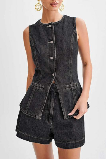 SLEEVELESS PATCHWORK TOP SHORTS SET