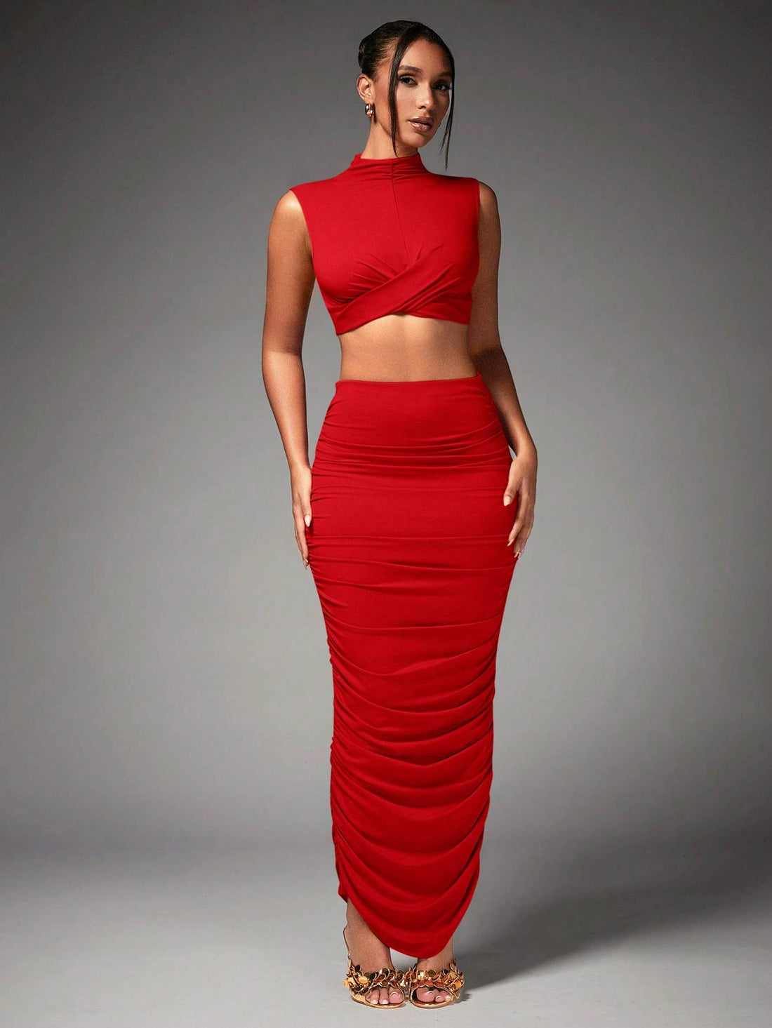 BAE WOMEN S HIGH NECK CROPPED VEST AND PLEATED SKIRT TWO PIECE SET