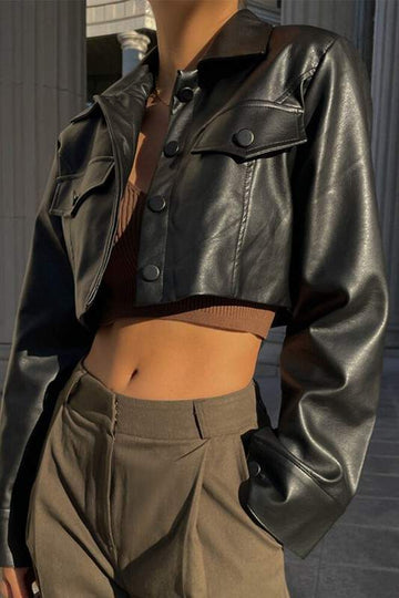 FAUX LEATHER CROP JACKET