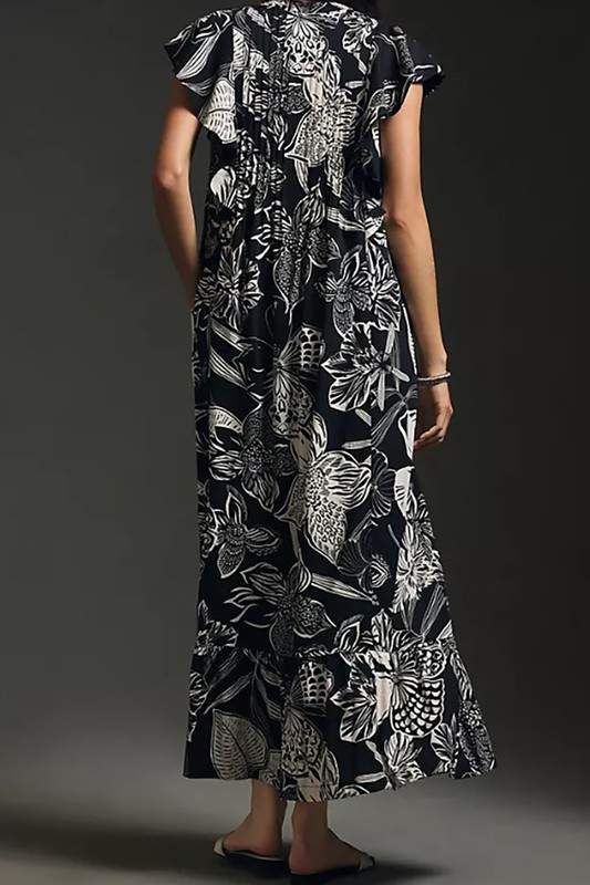 PRINT BUTTON FRONT MIDI DRESS