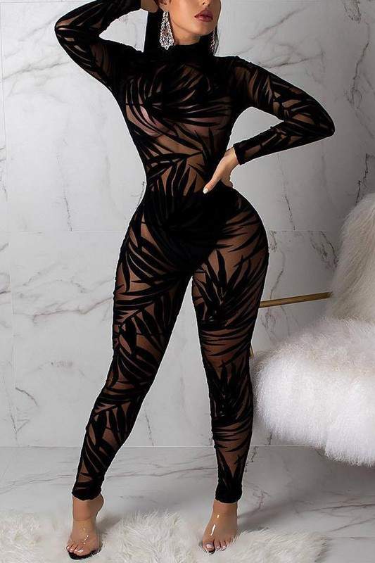 MESH VELOUR GRAPHIC JUMPSUITS