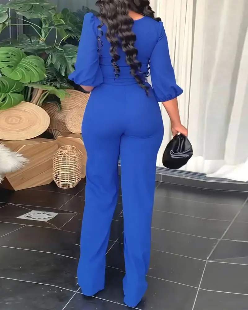 ROUND NECK LANTERN SLEEVE TOP PANTS SET