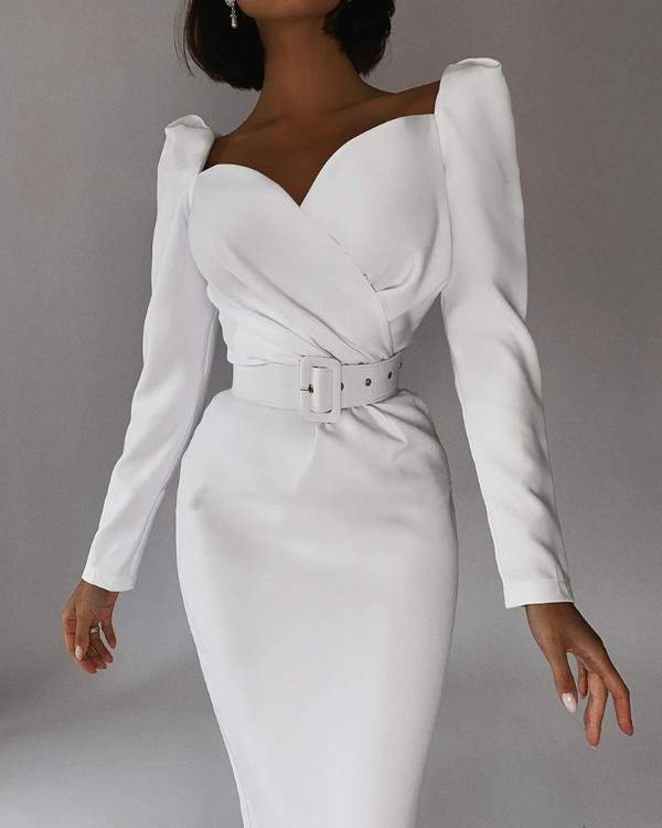 Formal Long Sleeve Dress with Belt