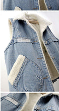 LAMB WOOL FLEECE LINED THICKENED PATCH DENIM VEST   WAISTCOAT