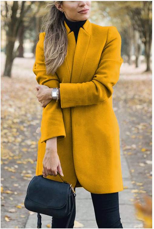  SOLID COLOR STAND COLLAR WOOL COAT