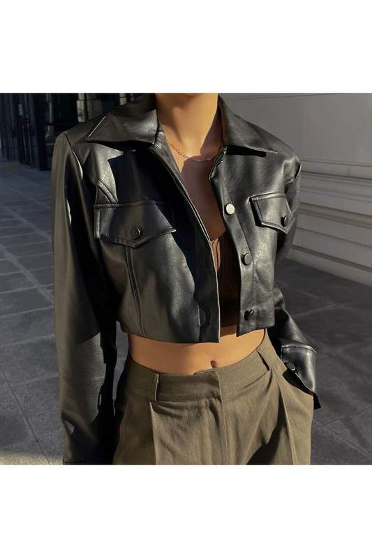 FAUX LEATHER CROP JACKET