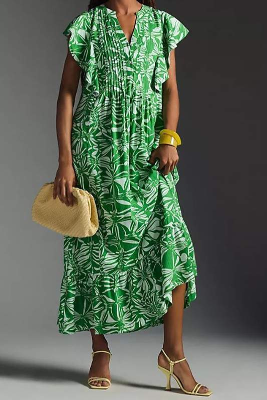 PRINT BUTTON FRONT MIDI DRESS