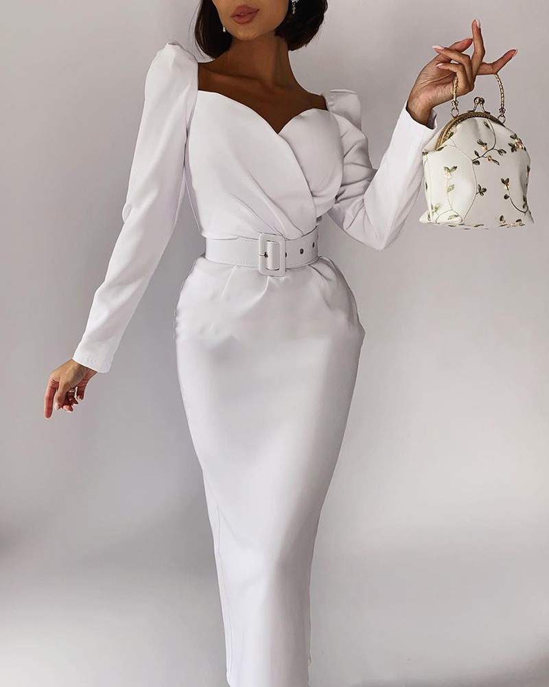 Formal Long Sleeve Dress with Belt