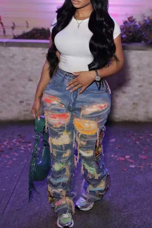 Distressed Jeans, Trendy Casual Wear, Graphic Look