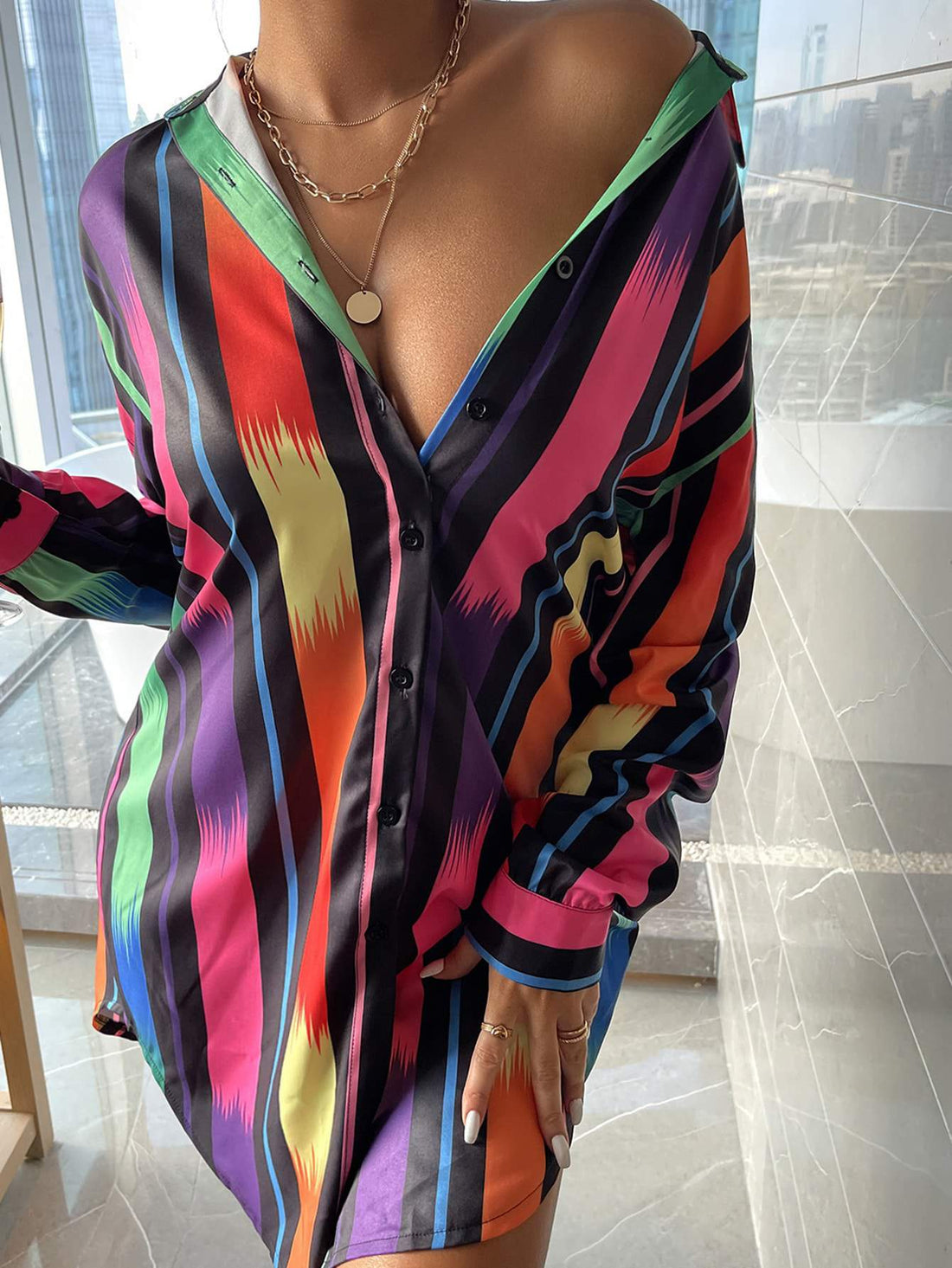 Casual Striped Oversized Dress, Stylish Design