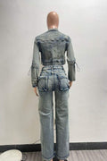 WASHED DENIM JACKETS CARGO PANT SETS