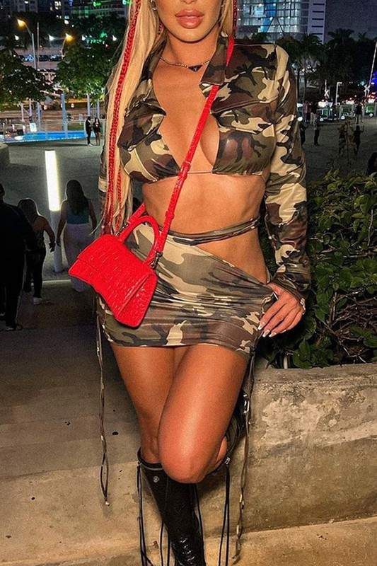 CAMO SHIRT AND SKIRT SET