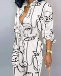 ABSTRACT FIGURE PRINT BUTTON FRONT BELTED JUMPSUIT - Missyess