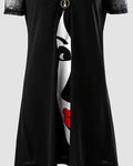 ABSTRACT FIGURE PRINT COLD SHOULDER CASUAL DRESS - Missyess