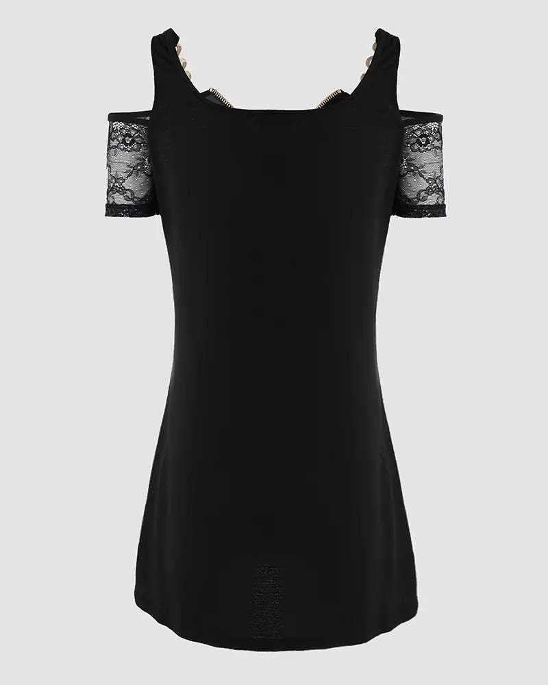 ABSTRACT FIGURE PRINT COLD SHOULDER CASUAL DRESS - Missyess