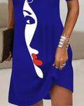 ABSTRACT FIGURE PRINT COLD SHOULDER CASUAL DRESS - Missyess