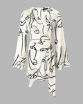 ABSTRACT FIGURE PRINT LONG SLEEVE WRAP DRESS - Missyess