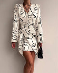 ABSTRACT FIGURE PRINT LONG SLEEVE WRAP DRESS - Missyess