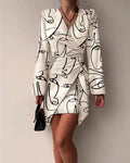 ABSTRACT FIGURE PRINT LONG SLEEVE WRAP DRESS - Missyess