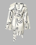 ABSTRACT FIGURE PRINT LONG SLEEVE WRAP DRESS - Missyess