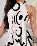 ABSTRACT PRINT BACKLESS SWING DRESS - Missyess