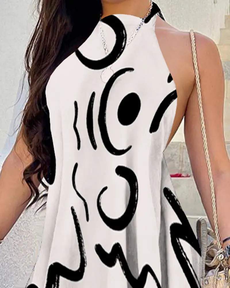 ABSTRACT PRINT BACKLESS SWING DRESS - Missyess