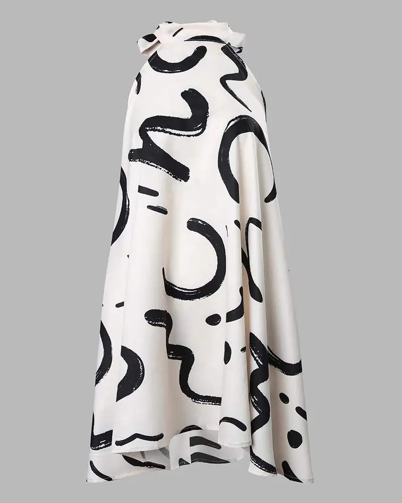 ABSTRACT PRINT BACKLESS SWING DRESS - Missyess
