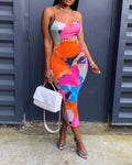 ABSTRACT PRINT CRISSCROSS BACKLESS BODYCON DRESS - Missyess