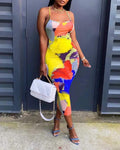 ABSTRACT PRINT CRISSCROSS BACKLESS BODYCON DRESS - Missyess
