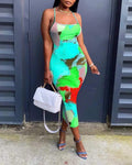 ABSTRACT PRINT CRISSCROSS BACKLESS BODYCON DRESS - Missyess