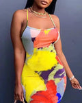 ABSTRACT PRINT CRISSCROSS BACKLESS BODYCON DRESS - Missyess