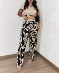 ABSTRACT PRINT CROP TOP POCKET DESIGN PANTS SET - Missyess