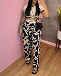 ABSTRACT PRINT CROP TOP POCKET DESIGN PANTS SET - Missyess